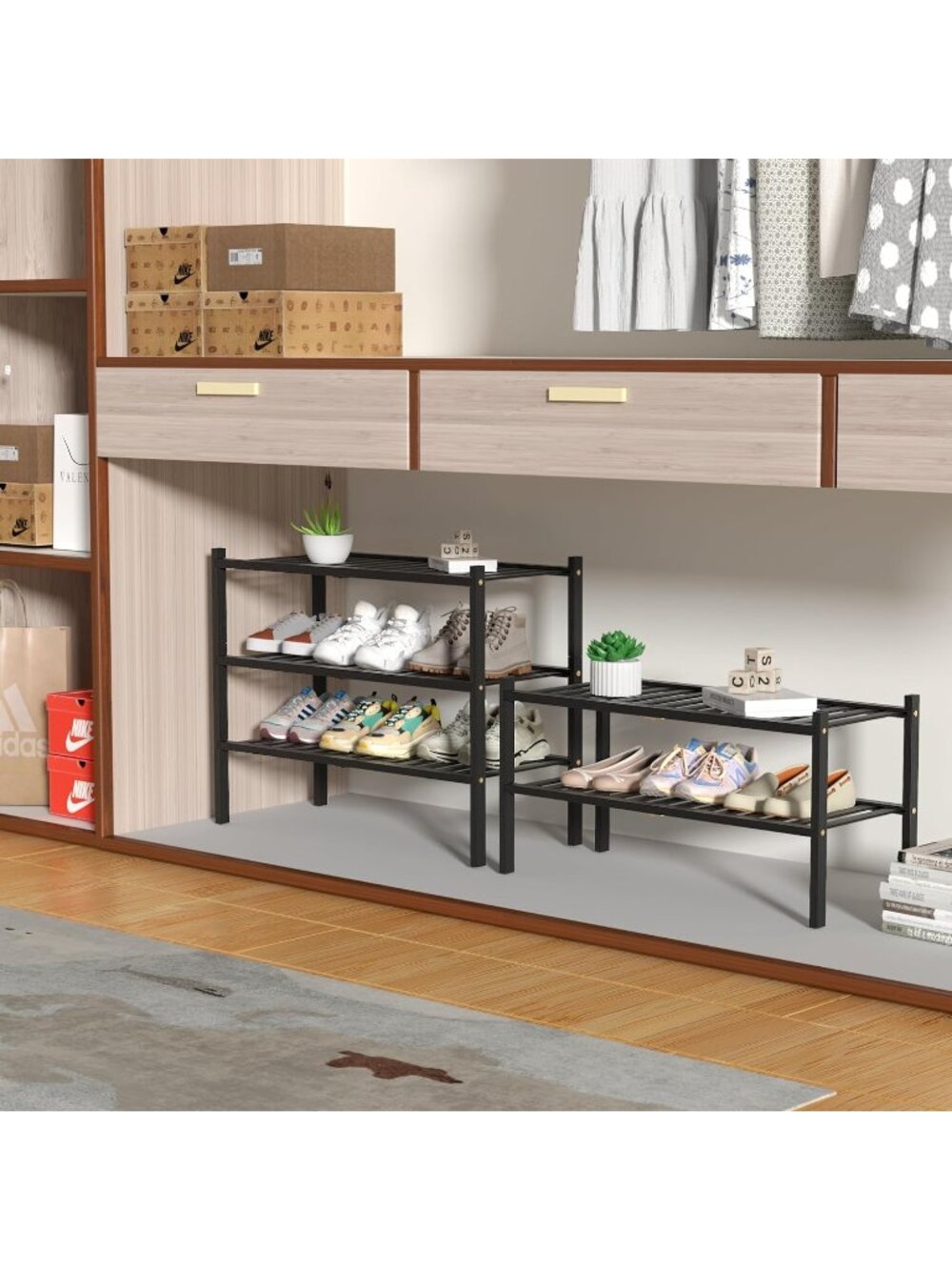 New CRAFT 3 Tier Bamboo Shoe Rack for Closet Free Standing Wood Shoe - Picture 4 of 6